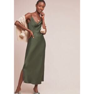 Anthropologie NEW Elyse Luxe Bias Cut Slip Dress Moss Green Women’s Size S